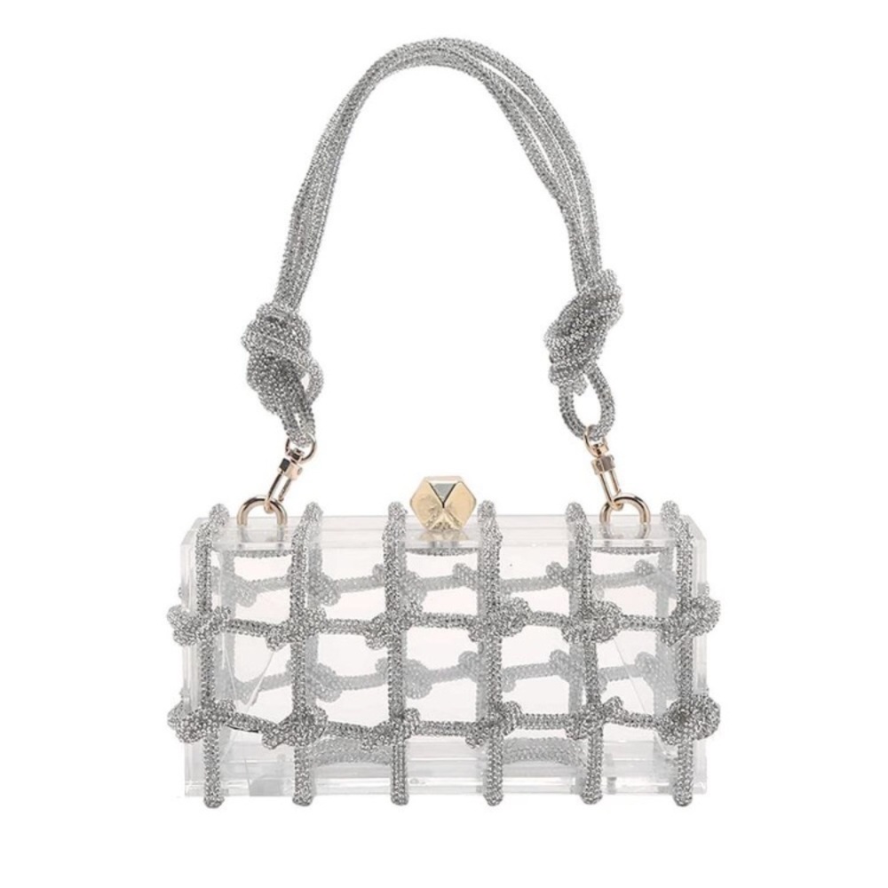 Clear Acrylic Clutch Sparkle Rhinestone Evening Bag Glitter new